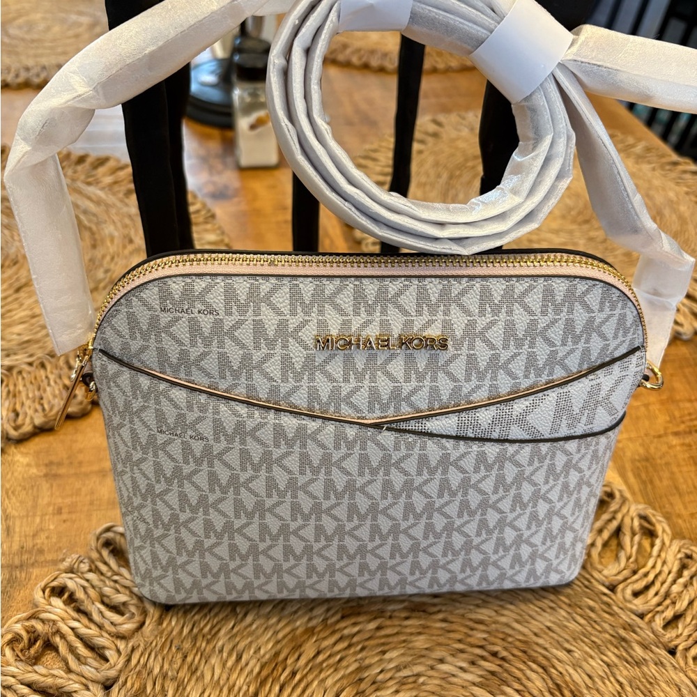 New Authentic Michael Kors Silver Monogram Crossbody Bag